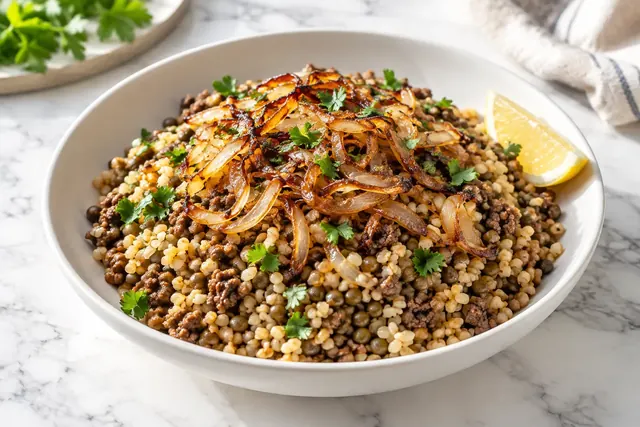 Bulgur Mujaddara with Minced Beef (illustrative image)
