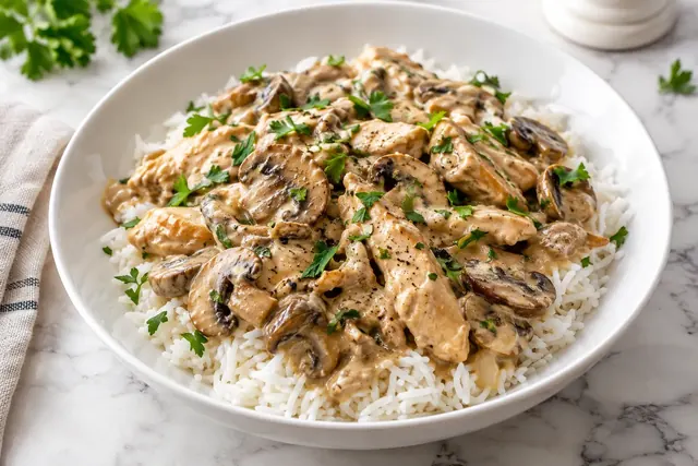 Chicken Stroganoff with White Rice (illustrative image)