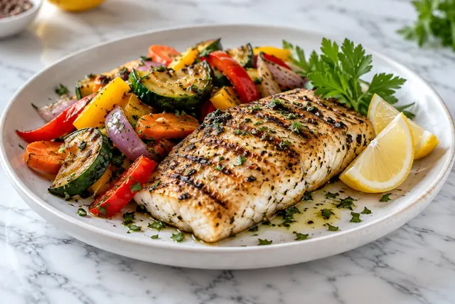 Grilled Fish with Sauteed Vegetables (illustrative image)