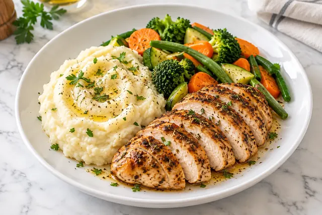 Mashed Potato with Grilled Chicken (illustrative image)