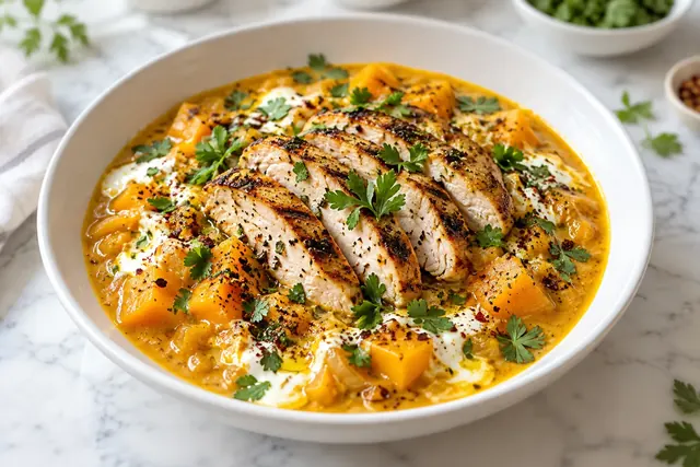 Pumpkin Yogurt Stew with Grilled Chicken (illustrative image)